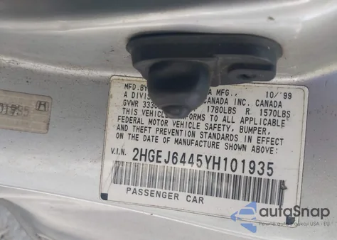 2000 Honda Civic Dx from USA, damaged, VIN 2HGEJ6445YH101935